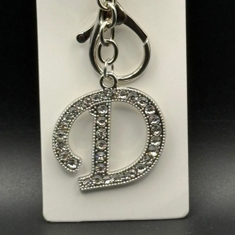 Silver Tone‎ Rhinestone Initial Letter D Keychain Bag Charm Bling Accessory